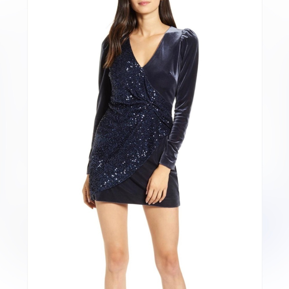 Bailey 44 Selby Suplice Faux Wrap Sequined Velvet Dress - Glam Party Holiday - S